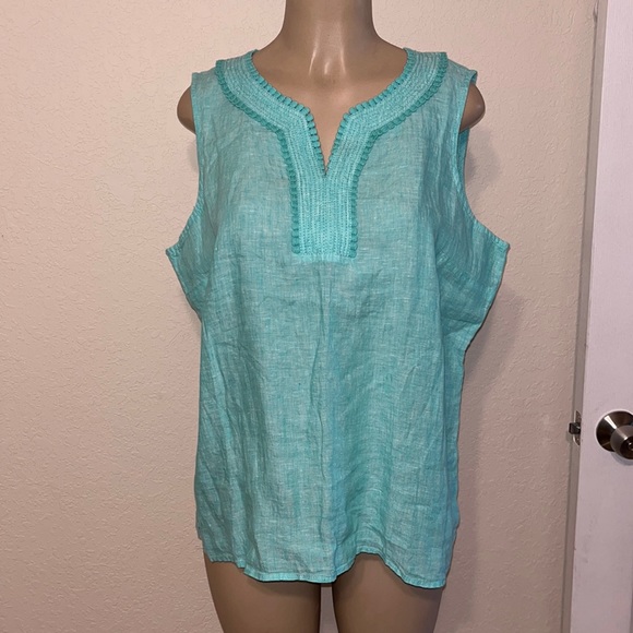 Talbots Gorgeous Turquoise Linen Sleeveless Blouse - Picture 2 of 6